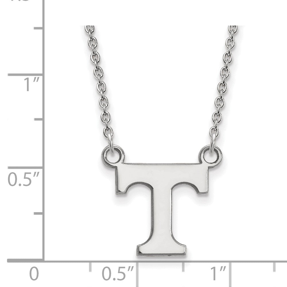 Sterling Silver Rhodium Plated Logoart University Of Tennessee Letter T Small Pendant 18 Inch Necklace