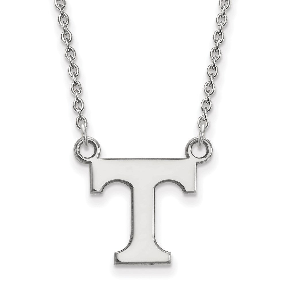 Sterling Silver Rhodium Plated Logoart University Of Tennessee Letter T Small Pendant 18 Inch Necklace