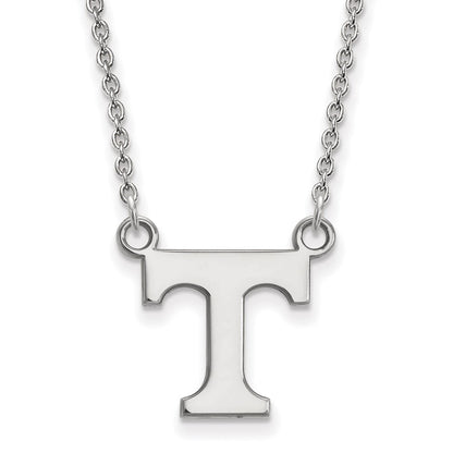 Sterling Silver Rhodium Plated Logoart University Of Tennessee Letter T Small Pendant 18 Inch Necklace