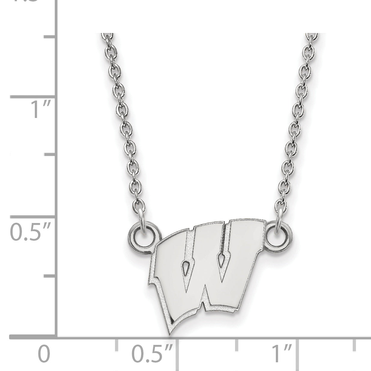 Sterling Silver Rhodium Plated Logoart University Of Wisconsin Letter W Small Pendant 18 Inch Necklace