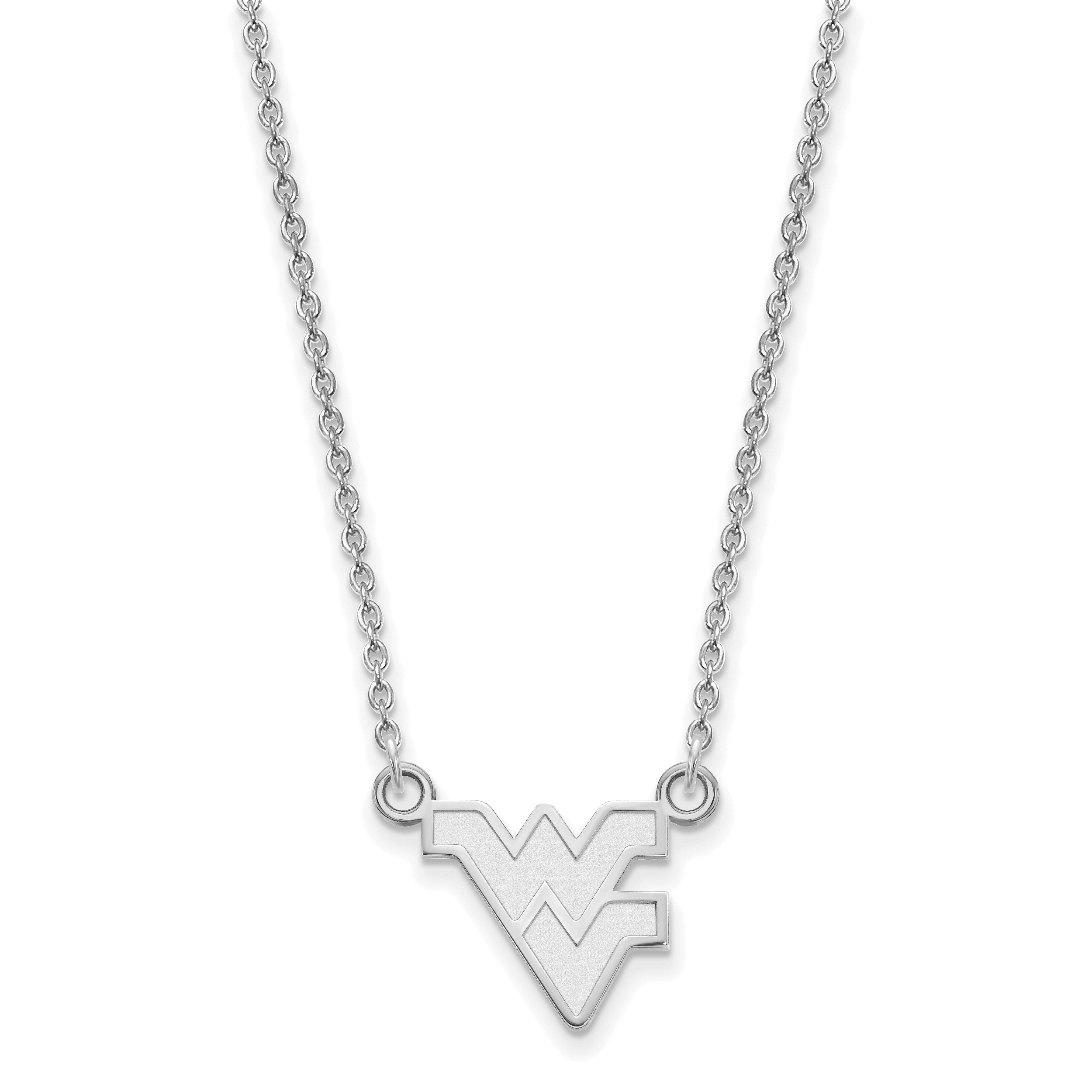 Sterling Silver Rhodium Plated Logoart West Virginia University W V Small Pendant 18 Inch Necklace