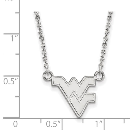 Sterling Silver Rhodium Plated Logoart West Virginia University W V Small Pendant 18 Inch Necklace