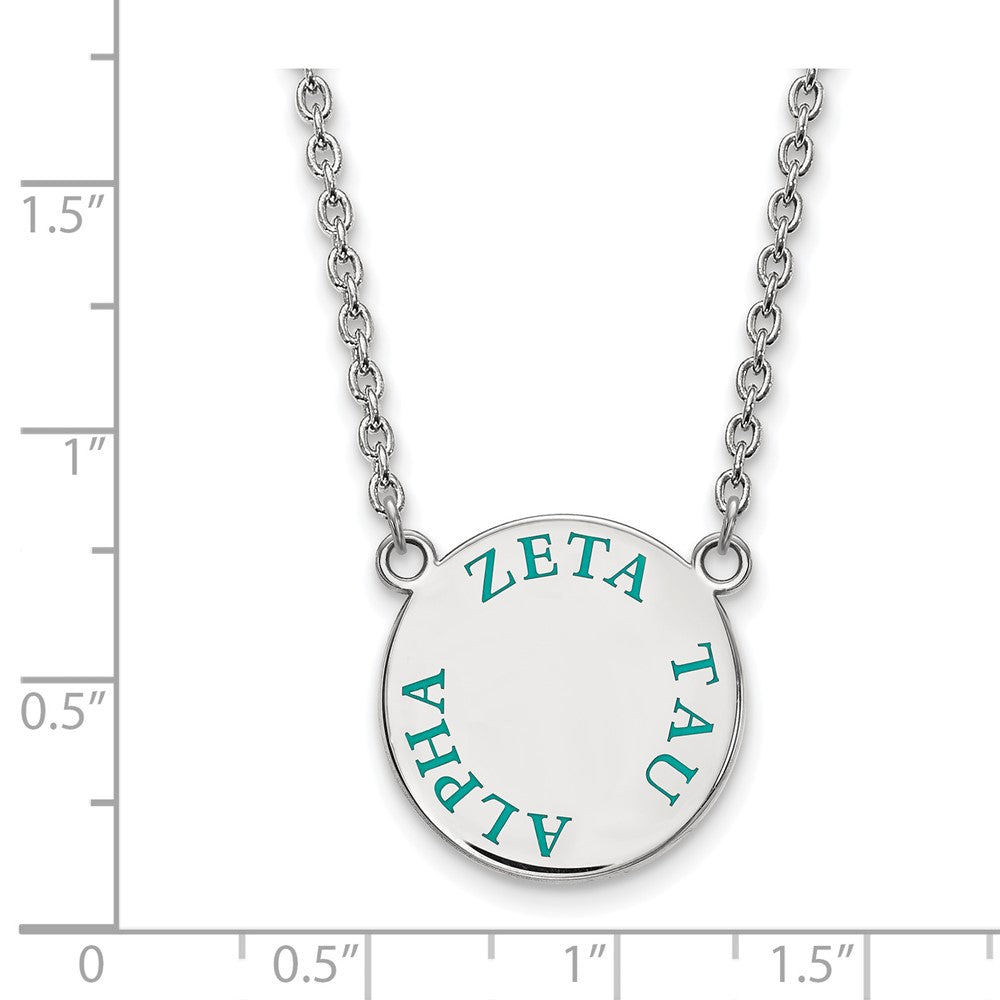 Sterling Silver Rhodium Plated Logoart Zeta Tau Alpha Sorority Text Large Color Enamel Pendant 18 Inch Necklace