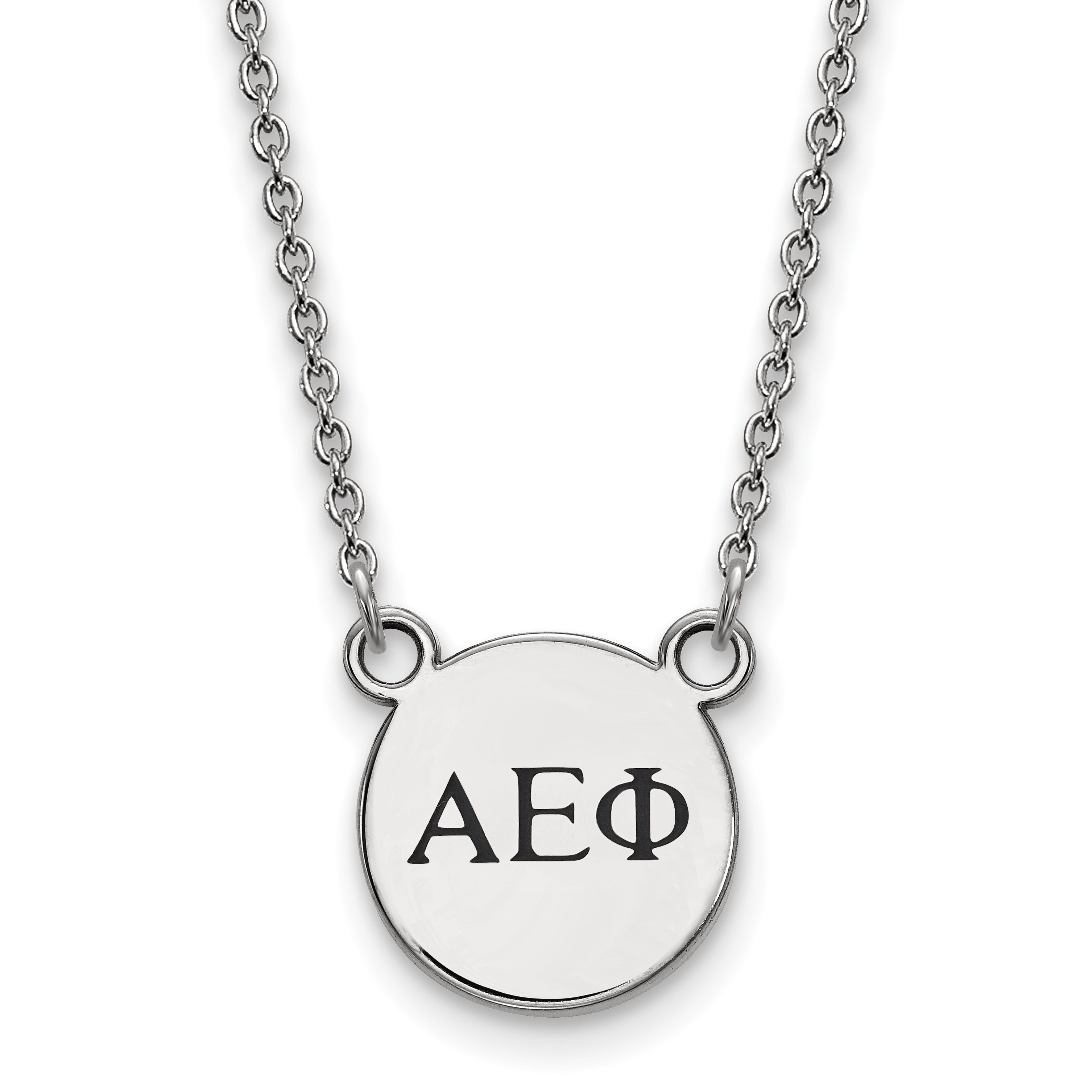 Sterling Silver Rhodium Plated Logoart Alpha Epsilon Phi Sorority Greek Letters Extra Small Black Enamel Pendant 18 Inch Necklace