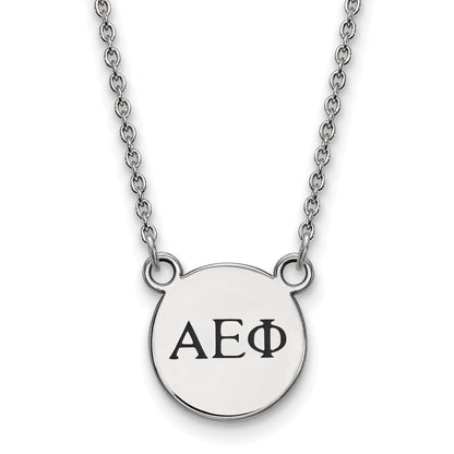 Sterling Silver Rhodium Plated Logoart Alpha Epsilon Phi Sorority Greek Letters Extra Small Black Enamel Pendant 18 Inch Necklace