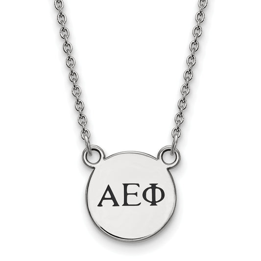 Sterling Silver Rhodium Plated Logoart Alpha Epsilon Phi Sorority Greek Letters Extra Small Black Enamel Pendant 18 Inch Necklace