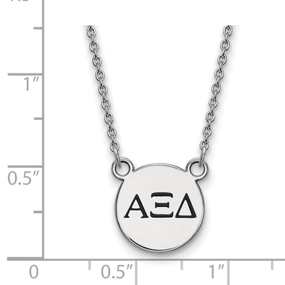 Sterling Silver Rhodium Plated Logoart Alpha Xi Delta Sorority Greek Letters Small Black Enamel Pendant 18 Inch Necklace