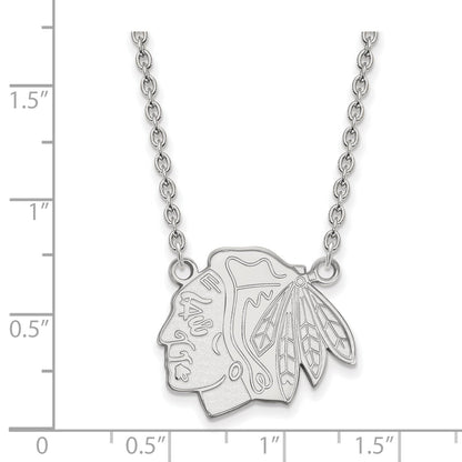 Sterling Silver Rhodium Plated Nhl Logoart Chicago Blackhawks Large Pendant 18 Inch Necklace