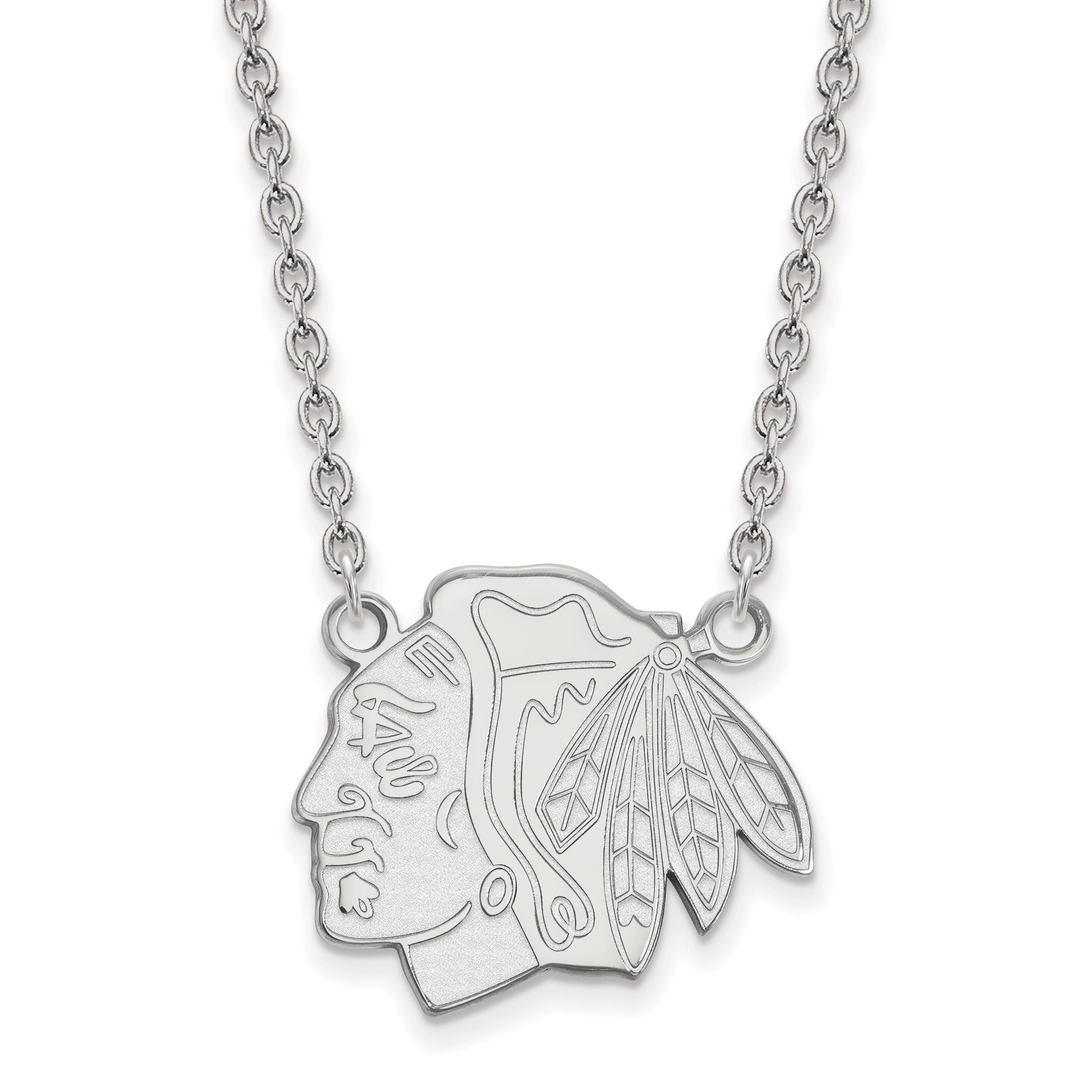 Sterling Silver Rhodium Plated Nhl Logoart Chicago Blackhawks Large Pendant 18 Inch Necklace