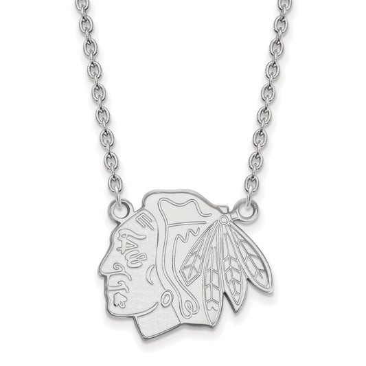 Sterling Silver Rhodium Plated Nhl Logoart Chicago Blackhawks Large Pendant 18 Inch Necklace