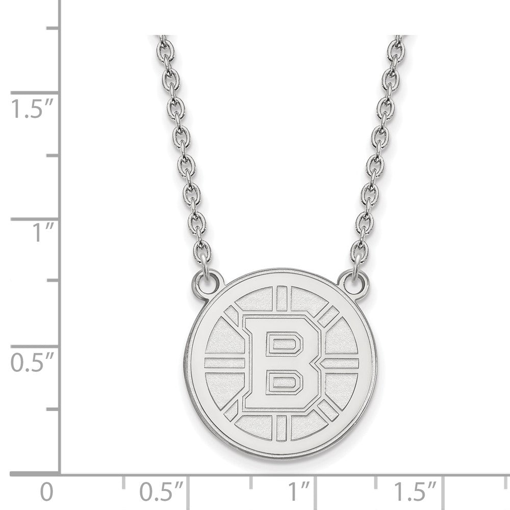 Sterling Silver Rhodium Plated Nhl Logoart Boston Bruins Large Pendant 18 Inch Necklace