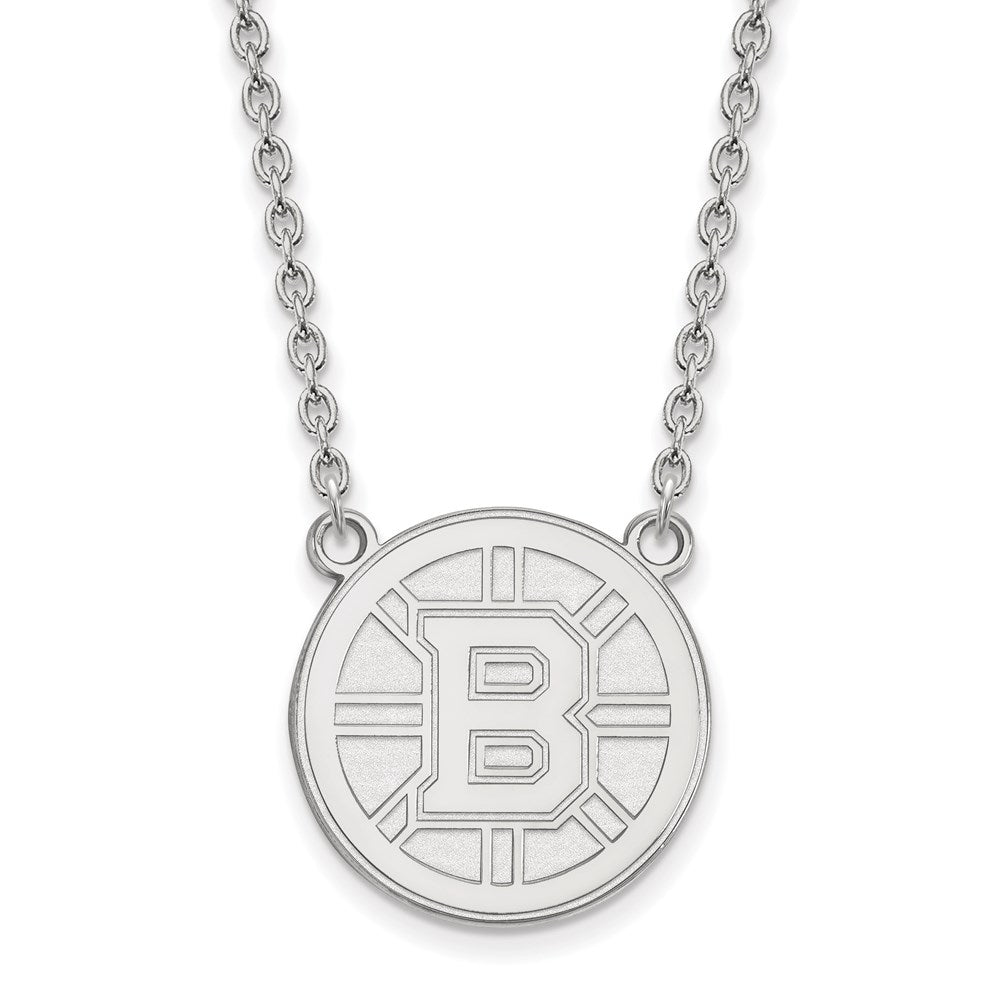 14K White Gold Nhl Logoart Boston Bruins Large Pendant 18 Inch Necklace