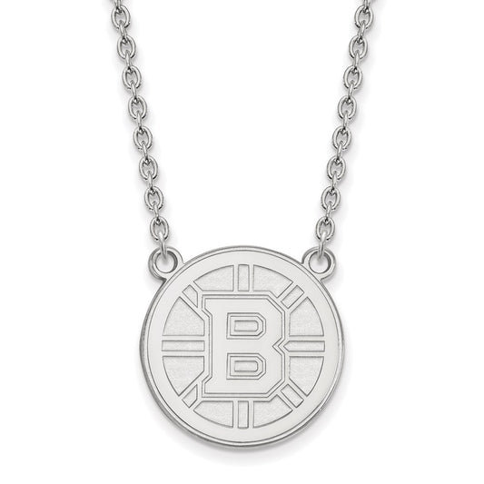 Sterling Silver Rhodium Plated Nhl Logoart Boston Bruins Large Pendant 18 Inch Necklace