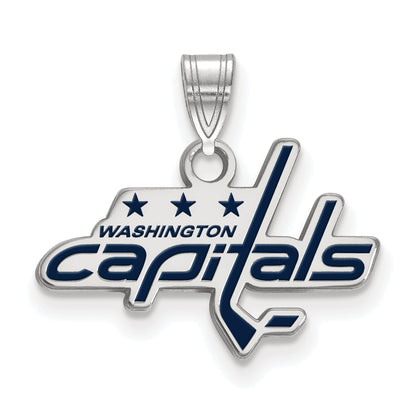Sterling Silver Rhodium Plated Nhl Logoart Washington Capitals Small Enameled Pendant