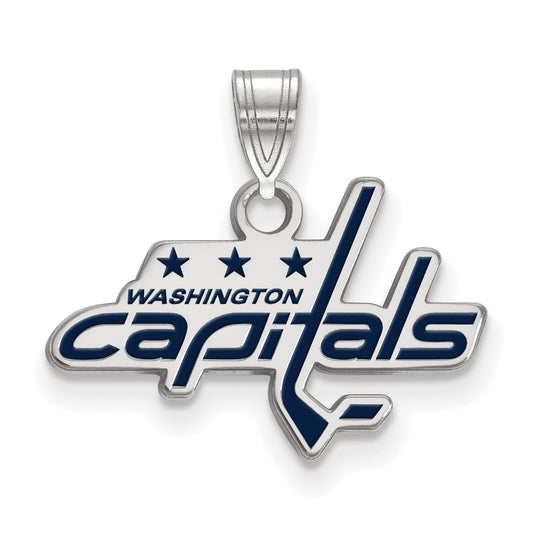 Sterling Silver Rhodium Plated Nhl Logoart Washington Capitals Small Enameled Pendant