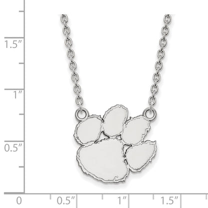 14K White Gold Logoart Clemson University Tiger Paw Large Pendant 18 Inch Necklace