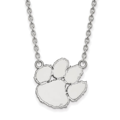 14K White Gold Logoart Clemson University Tiger Paw Large Pendant 18 Inch Necklace
