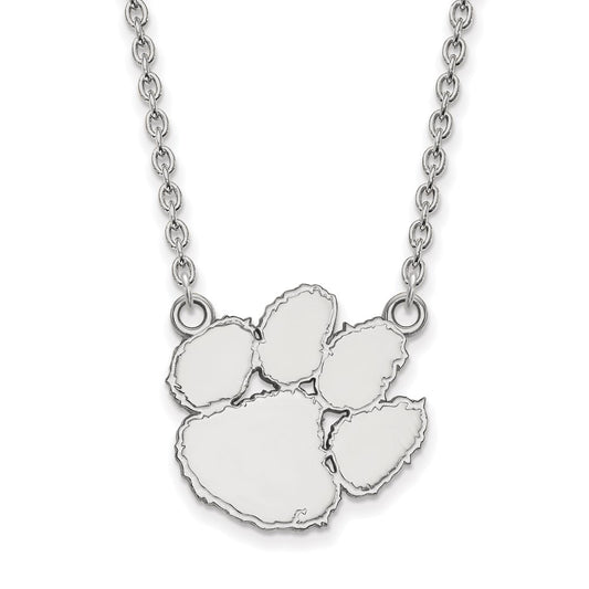 14K White Gold Logoart Clemson University Tiger Paw Large Pendant 18 Inch Necklace