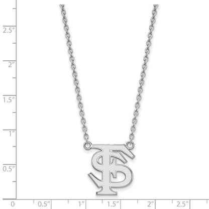 Sterling Silver Rhodium Plated Logoart Florida State University F S Large Pendant 18 Inch Necklace