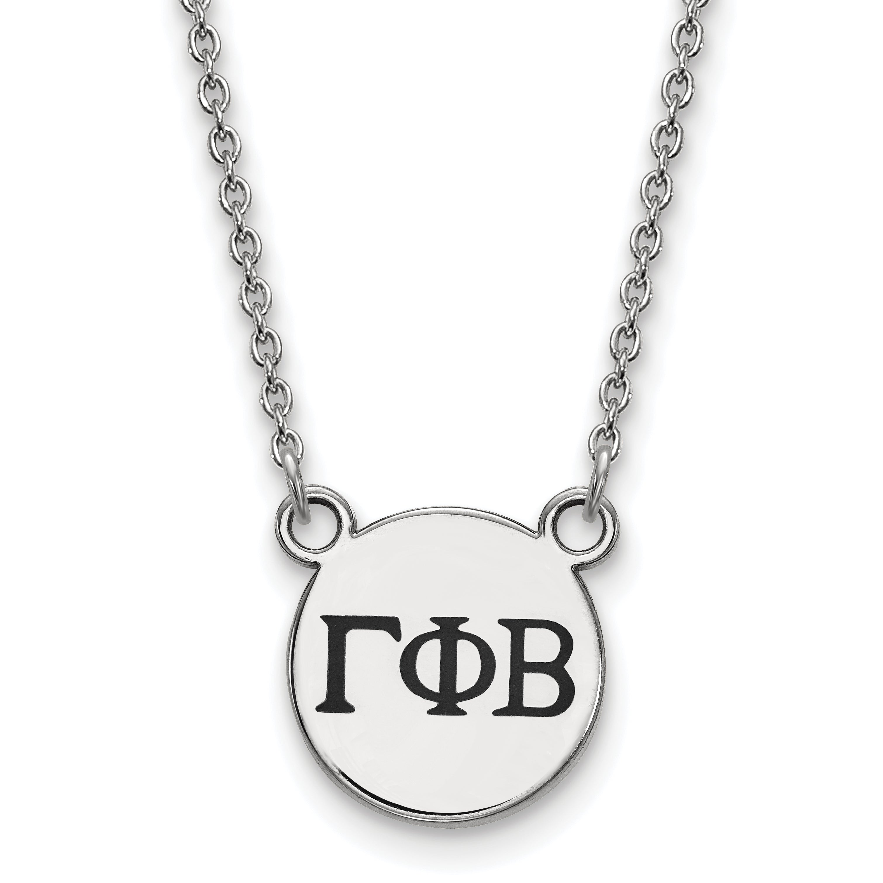 Sterling Silver Rhodium Plated Logoart Gamma Phi Beta Sorority Greek Letters Small Black Enamel Pendant 18 Inch Necklace