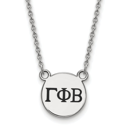 Sterling Silver Rhodium Plated Logoart Gamma Phi Beta Sorority Greek Letters Small Black Enamel Pendant 18 Inch Necklace