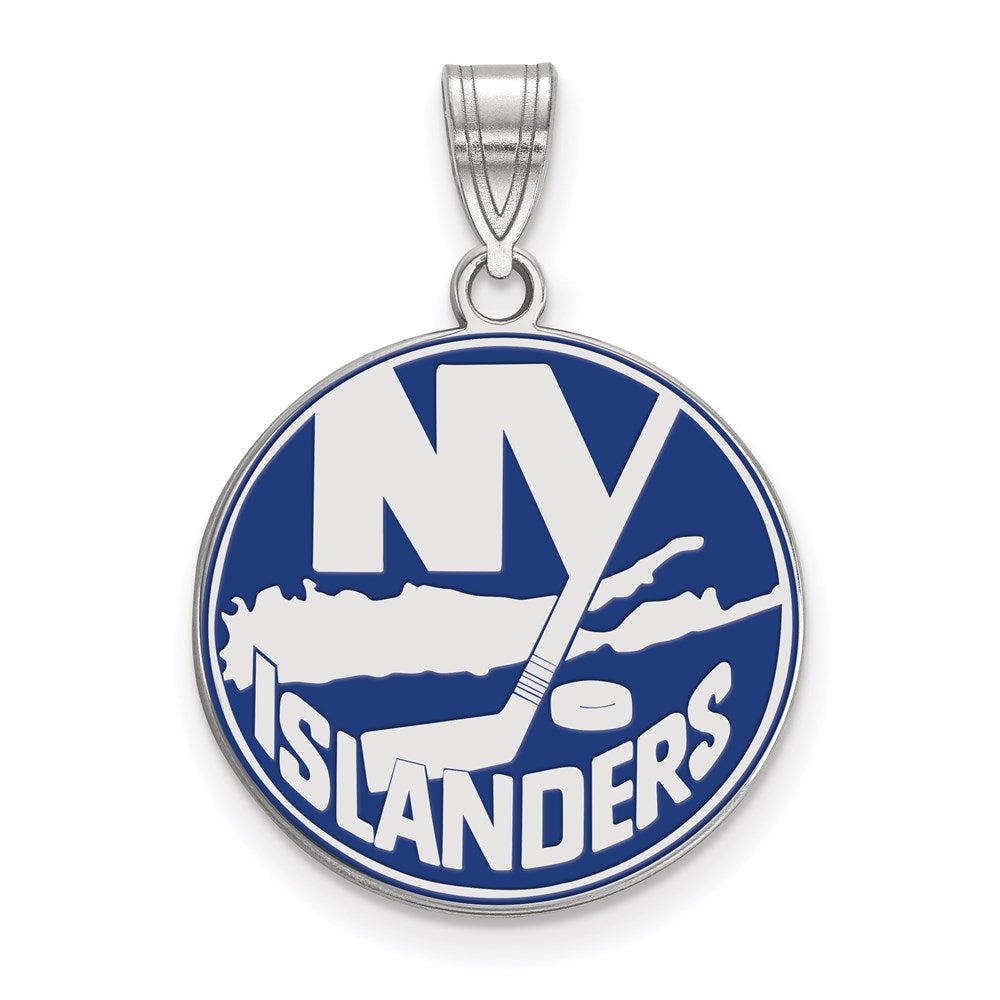 Sterling Silver Rhodium Plated Nhl Logoart New York Islanders Large Enameled Pendant