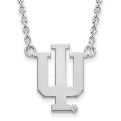 Sterling Silver Rhodium Plated Logoart Indiana University I U Large Pendant 18 Inch Necklace