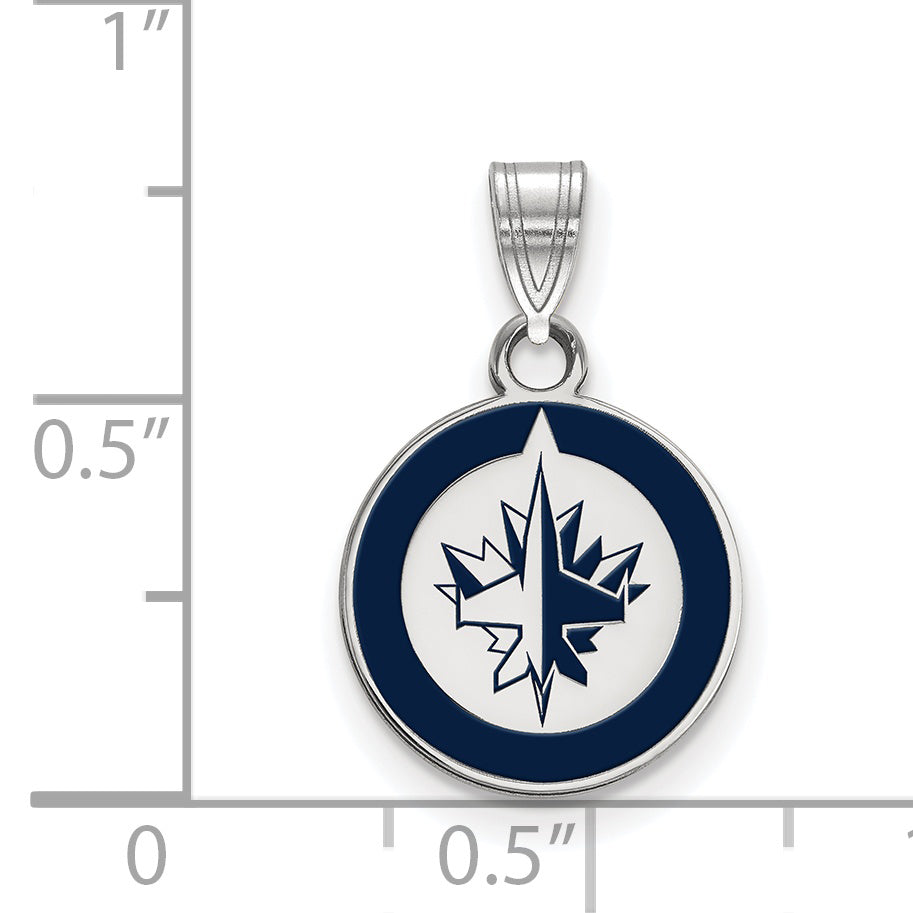Sterling Silver Rhodium Plated Nhl Logoart Winnipeg Jets Small Enameled Pendant