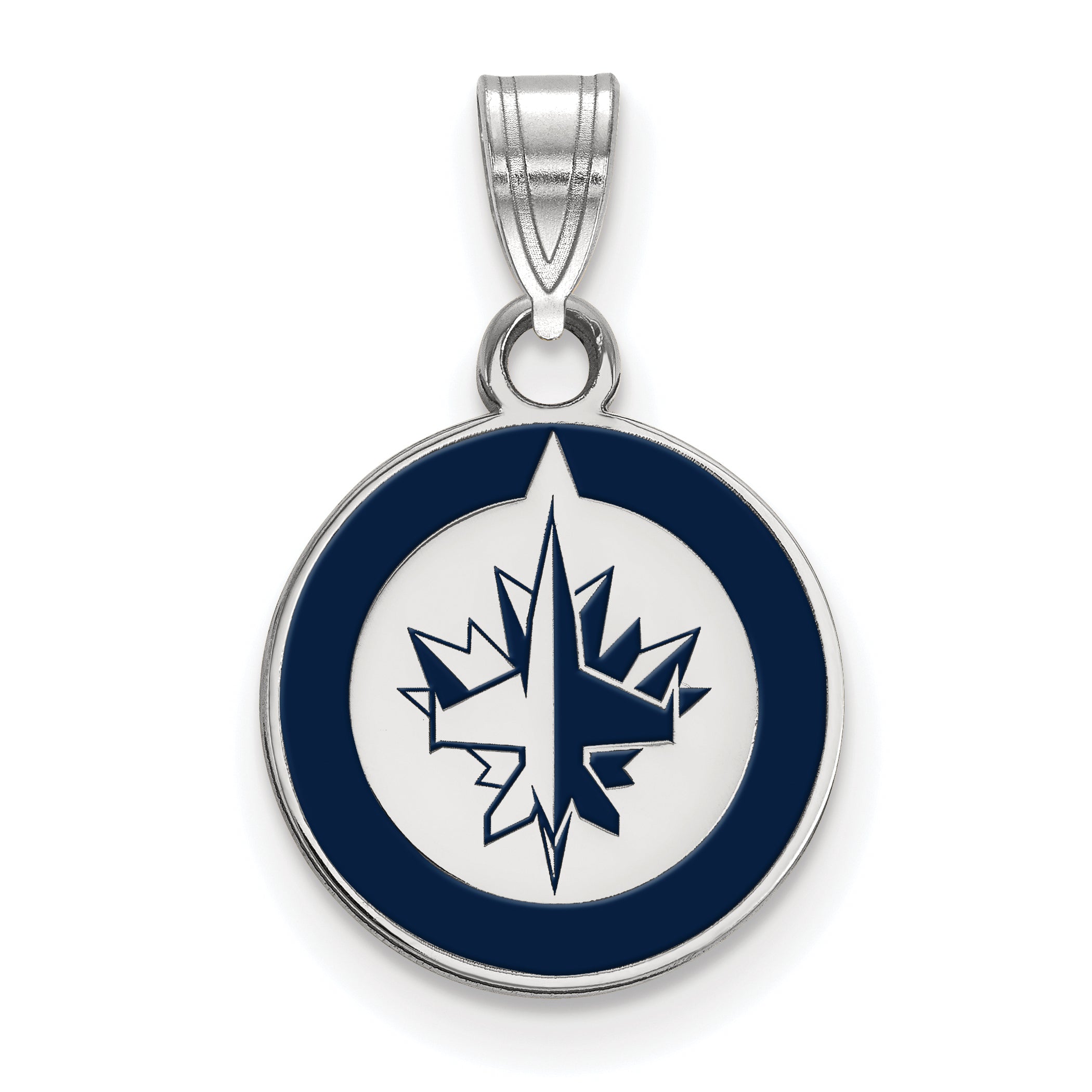 Sterling Silver Rhodium Plated Nhl Logoart Winnipeg Jets Small Enameled Pendant