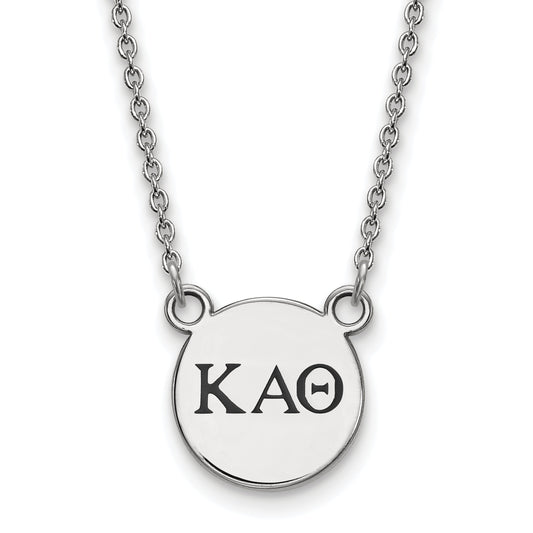 Sterling Silver Rhodium Plated Logoart Kappa Alpha Theta Sorority Greek Letters Small Black Enamel Pendant 18 Inch Necklace