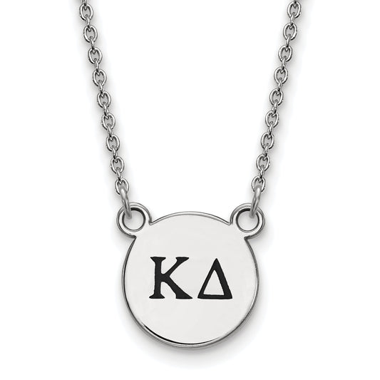 Sterling Silver Rhodium Plated Logoart Kappa Delta Sorority Greek Letters Small Black Enamel Pendant 18 Inch Necklace