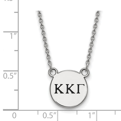 Sterling Silver Rhodium Plated Logoart Kappa Gamma Sorority Greek Letters Small Black Enamel Pendant 18 Inch Necklace