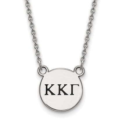 Sterling Silver Rhodium Plated Logoart Kappa Gamma Sorority Greek Letters Small Black Enamel Pendant 18 Inch Necklace