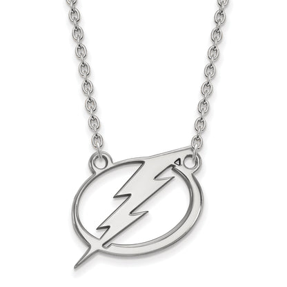 Sterling Silver Rhodium Plated Nhl Logoart Tampa Bay Lightning Large Pendant 18 Inch Necklace