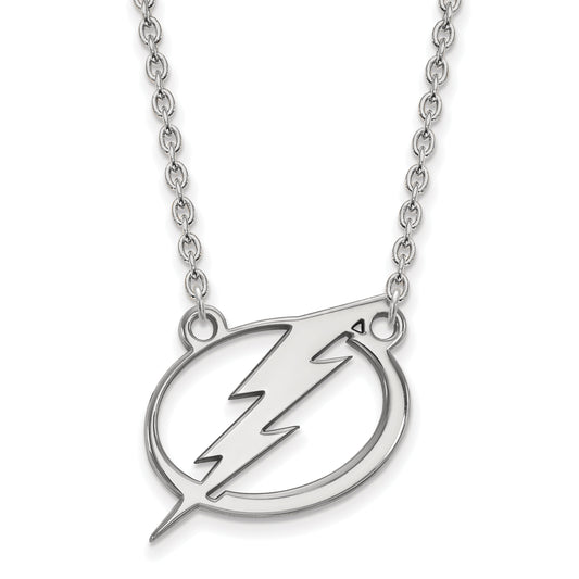 Sterling Silver Rhodium Plated Nhl Logoart Tampa Bay Lightning Large Pendant 18 Inch Necklace