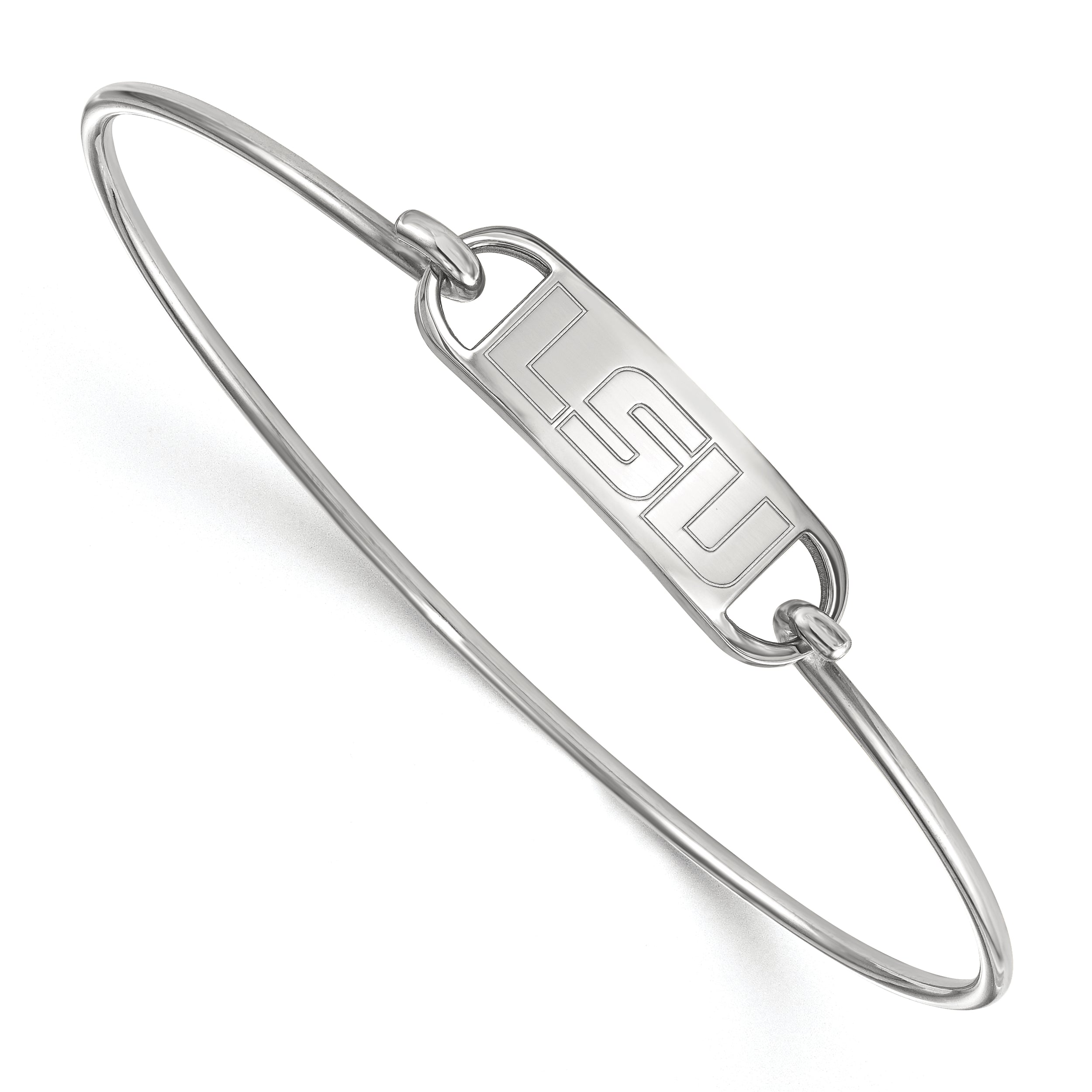 Sterling Silver Rhodium Plated Logoart Louisiana State University L S U Small Center 7 Inch Wire Bangle