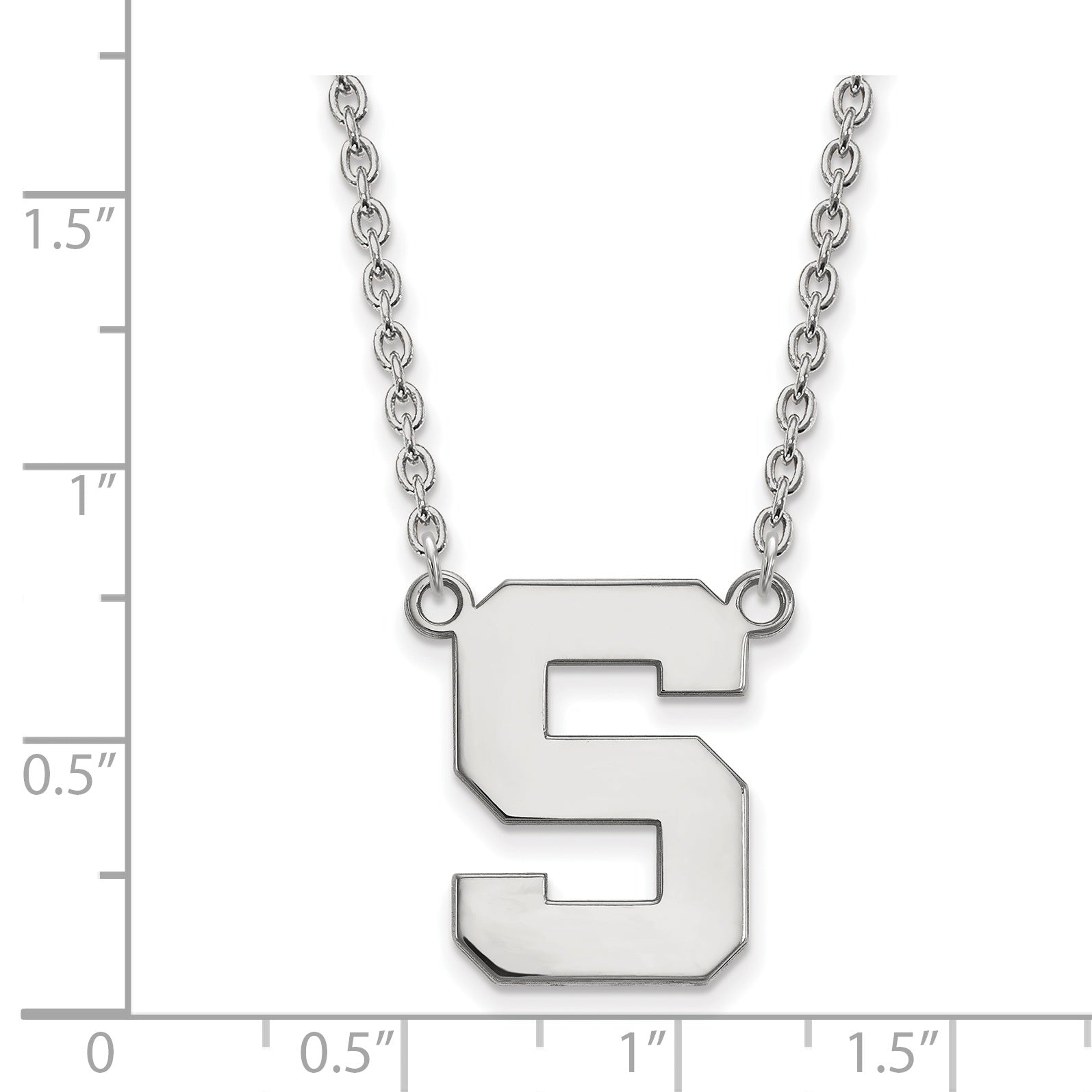 Sterling Silver Rhodium Plated Logoart Michigan State University Letter S Large Pendant 18 Inch Necklace