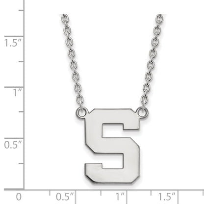 Sterling Silver Rhodium Plated Logoart Michigan State University Letter S Large Pendant 18 Inch Necklace
