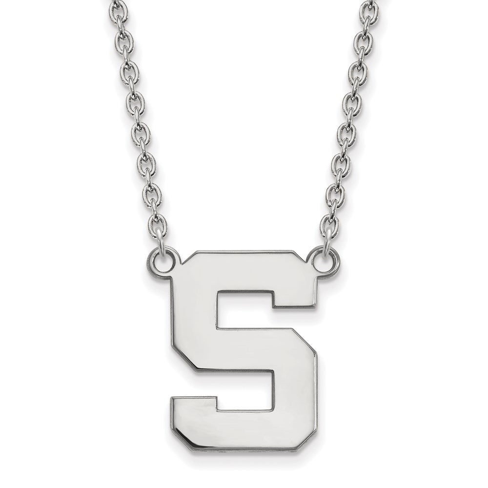 Sterling Silver Rhodium Plated Logoart Michigan State University Letter S Large Pendant 18 Inch Necklace