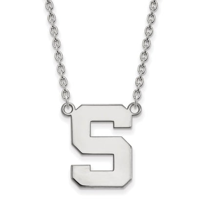 Sterling Silver Rhodium Plated Logoart Michigan State University Letter S Large Pendant 18 Inch Necklace