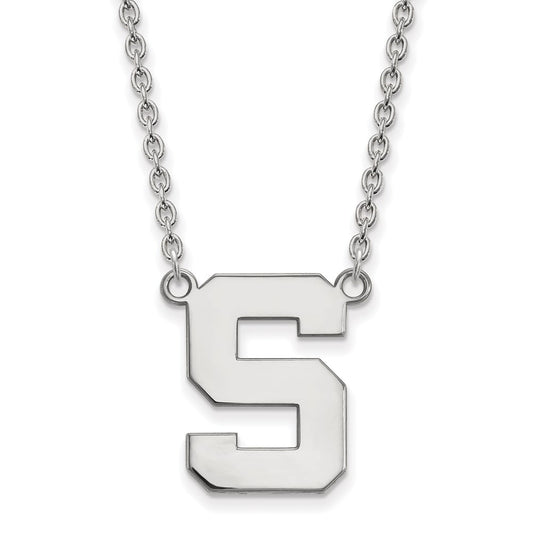 Sterling Silver Rhodium Plated Logoart Michigan State University Letter S Large Pendant 18 Inch Necklace