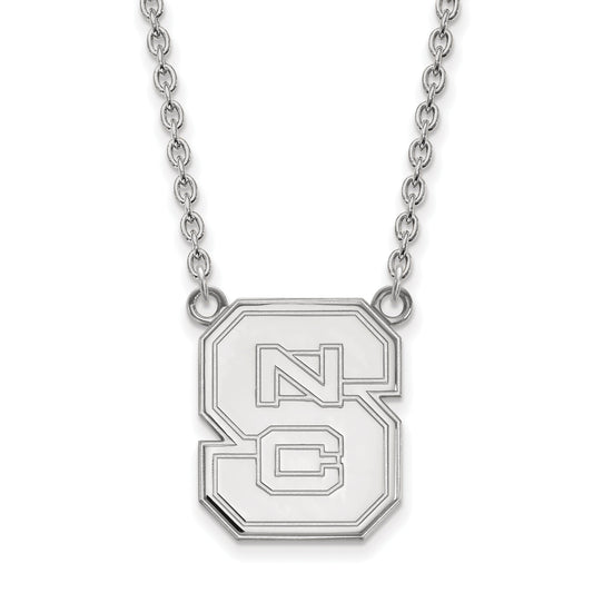 Sterling Silver Rhodium Plated Logoart North Carolina State University N C S Large Pendant 18 Inch Necklace