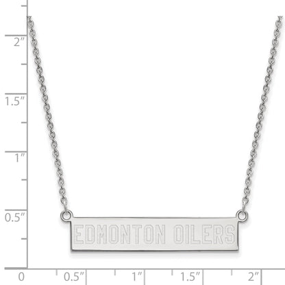 Sterling Silver Rhodium Plated Nhl Logoart Edmonton Oilers Small Bar 18 Inch Necklace