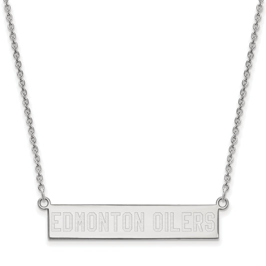 Sterling Silver Rhodium Plated Nhl Logoart Edmonton Oilers Small Bar 18 Inch Necklace