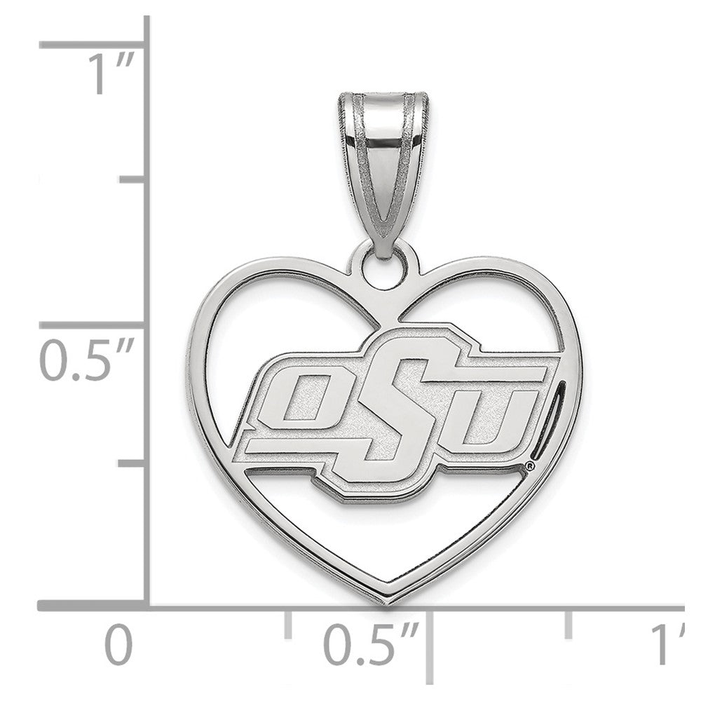 Sterling Silver Rhodium Plated Logoart Oklahoma State University O S U Heart Pendant