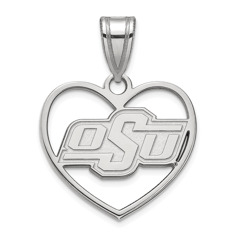 Sterling Silver Rhodium Plated Logoart Oklahoma State University O S U Heart Pendant