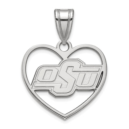 Sterling Silver Rhodium Plated Logoart Oklahoma State University O S U Heart Pendant