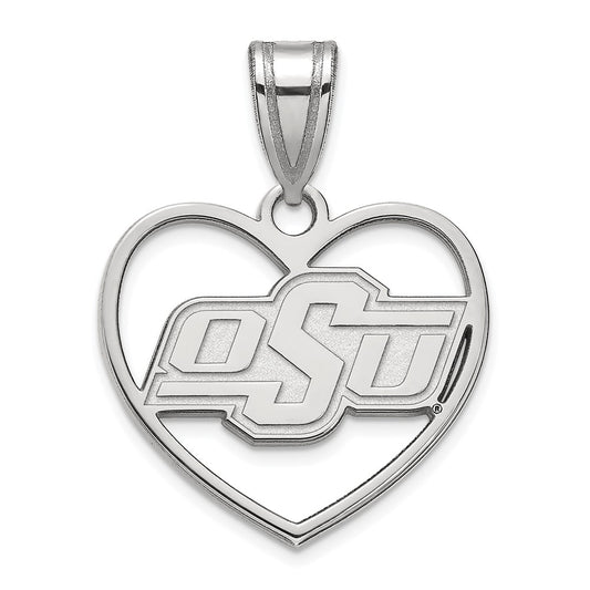 Sterling Silver Rhodium Plated Logoart Oklahoma State University O S U Heart Pendant