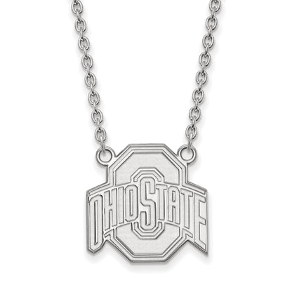 Sterling Silver Rhodium Plated Logoart The Ohio State University Large Pendant 18 Inch Necklace