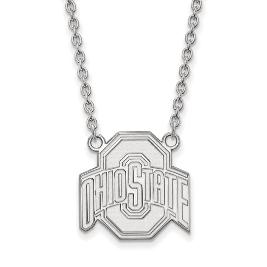 Sterling Silver Rhodium Plated Logoart The Ohio State University Large Pendant 18 Inch Necklace